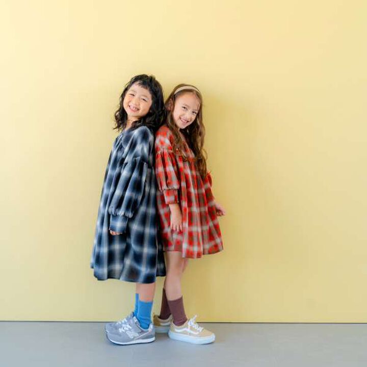 [Link] Ombre Check Volume Mini Dress,Black, medium image number 4