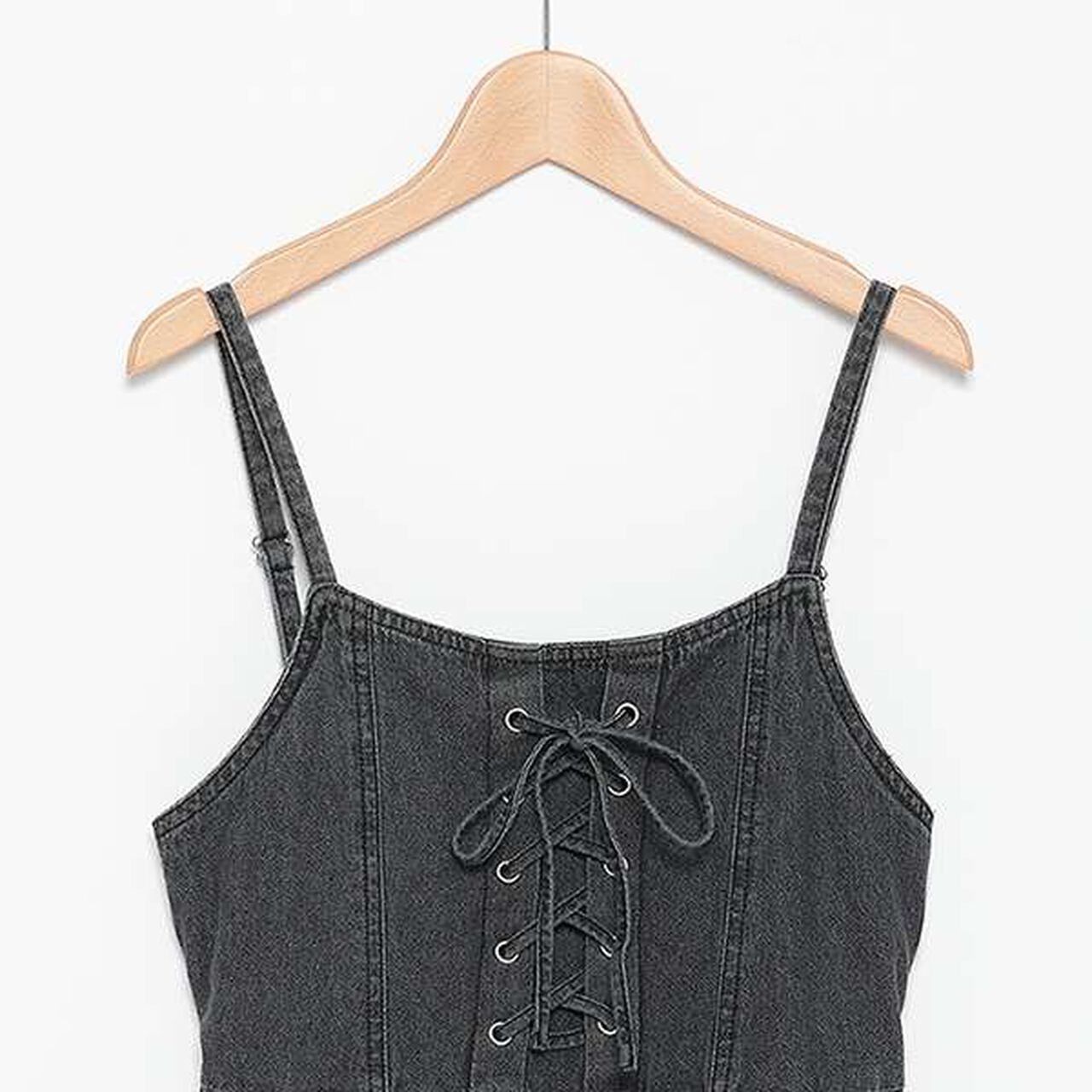 Lace-Up Denim Jumper Dress,Blue, large image number 3