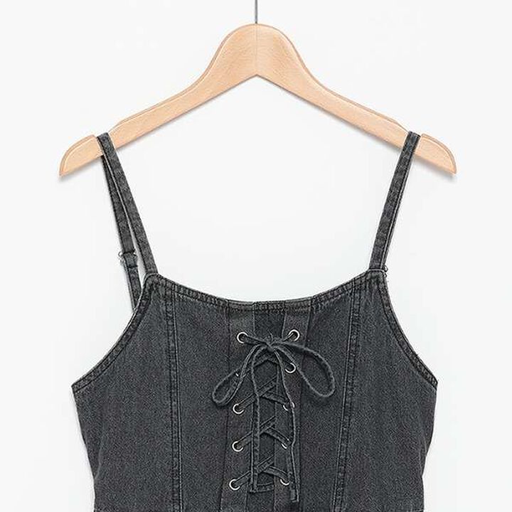 Lace-Up Denim Jumper Dress,Blue, medium image number 3