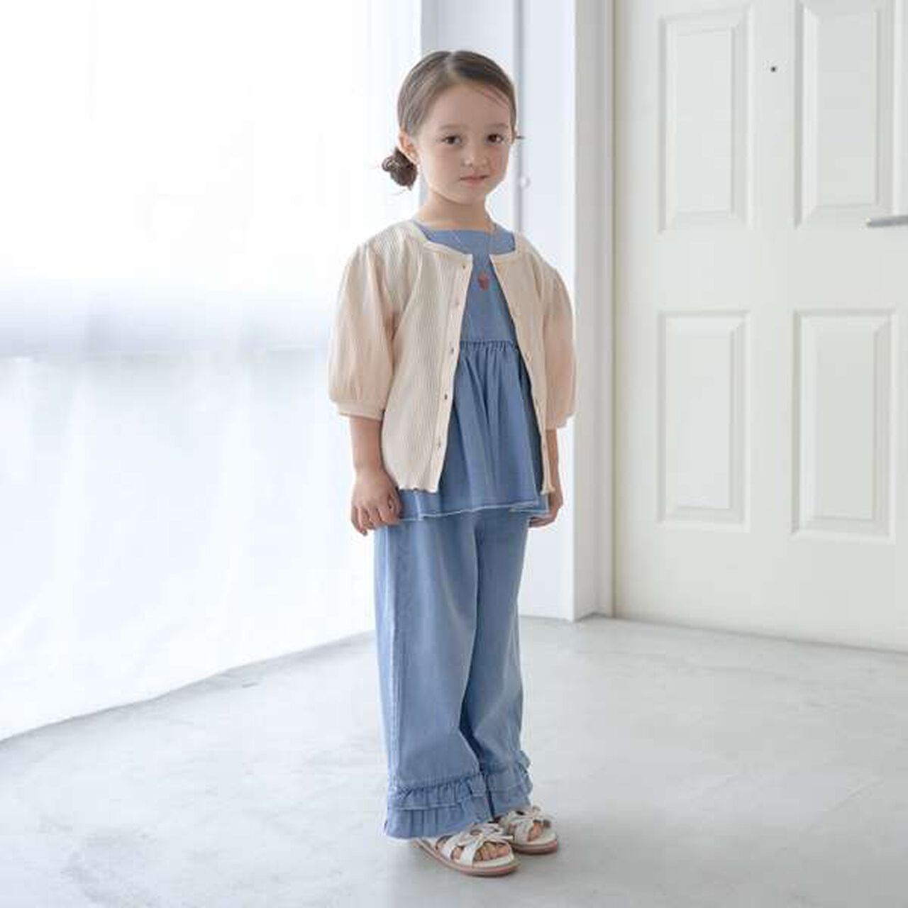 Peplum Blouse & Hem Frill Pants Outfit Set,Mocha tea, large image number 6