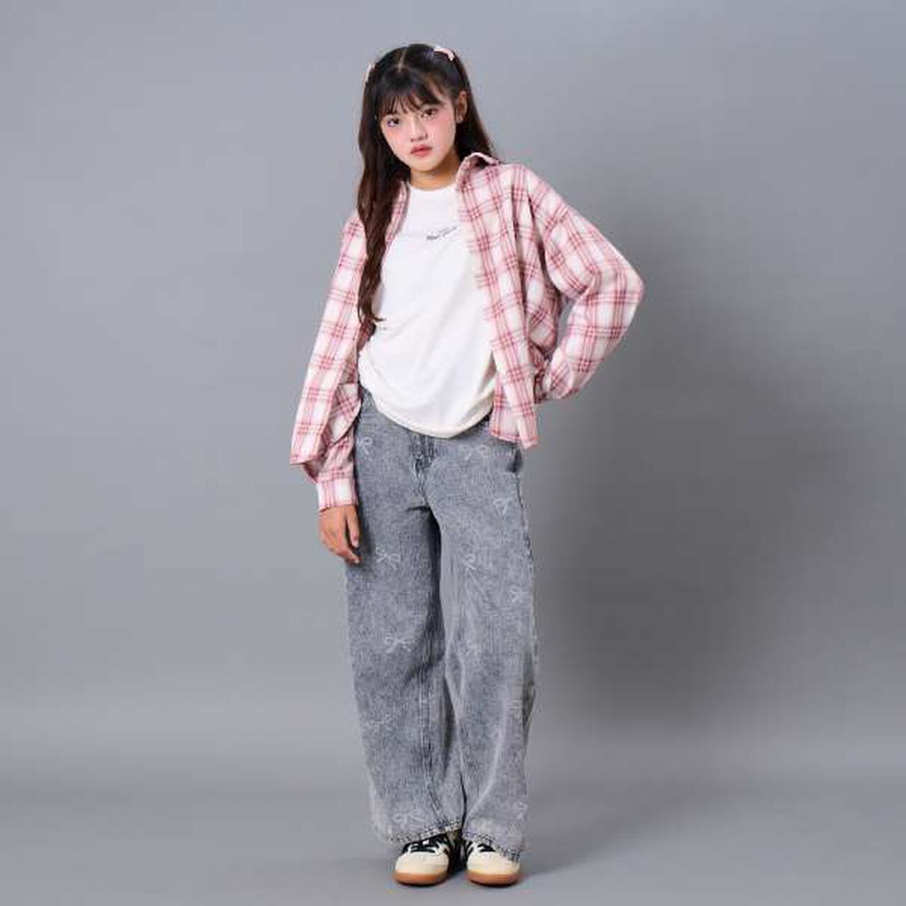 Checkered Loose Shirt,Blue, large image number 1