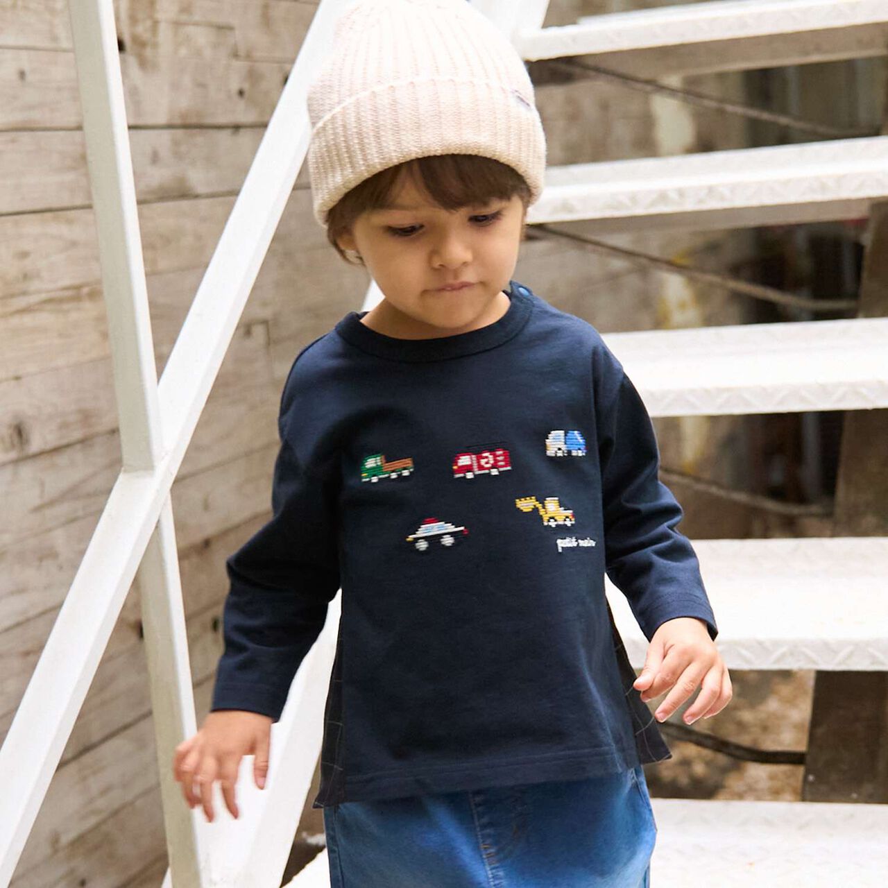 Work Vehicle Embroidery Long-Sleeve T-Shirt,Navy, large image number 3