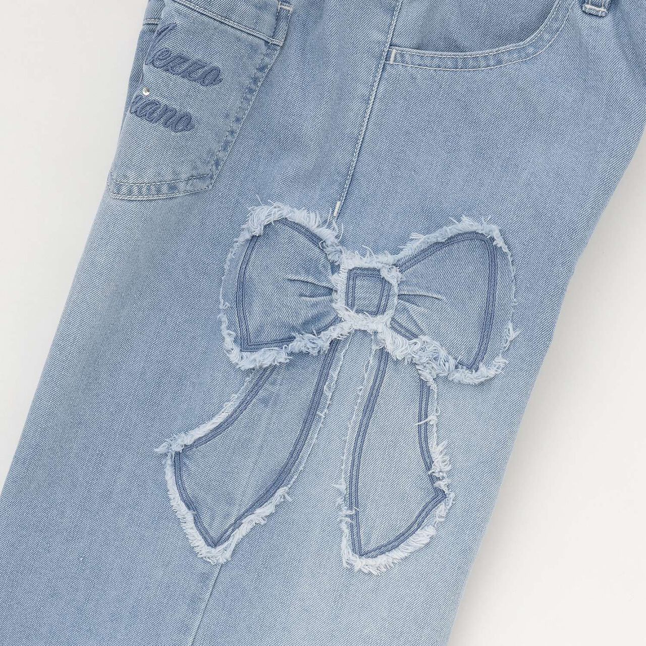 Ribbon Appliqu&eacute; Denim Pants,Gray, large image number 5
