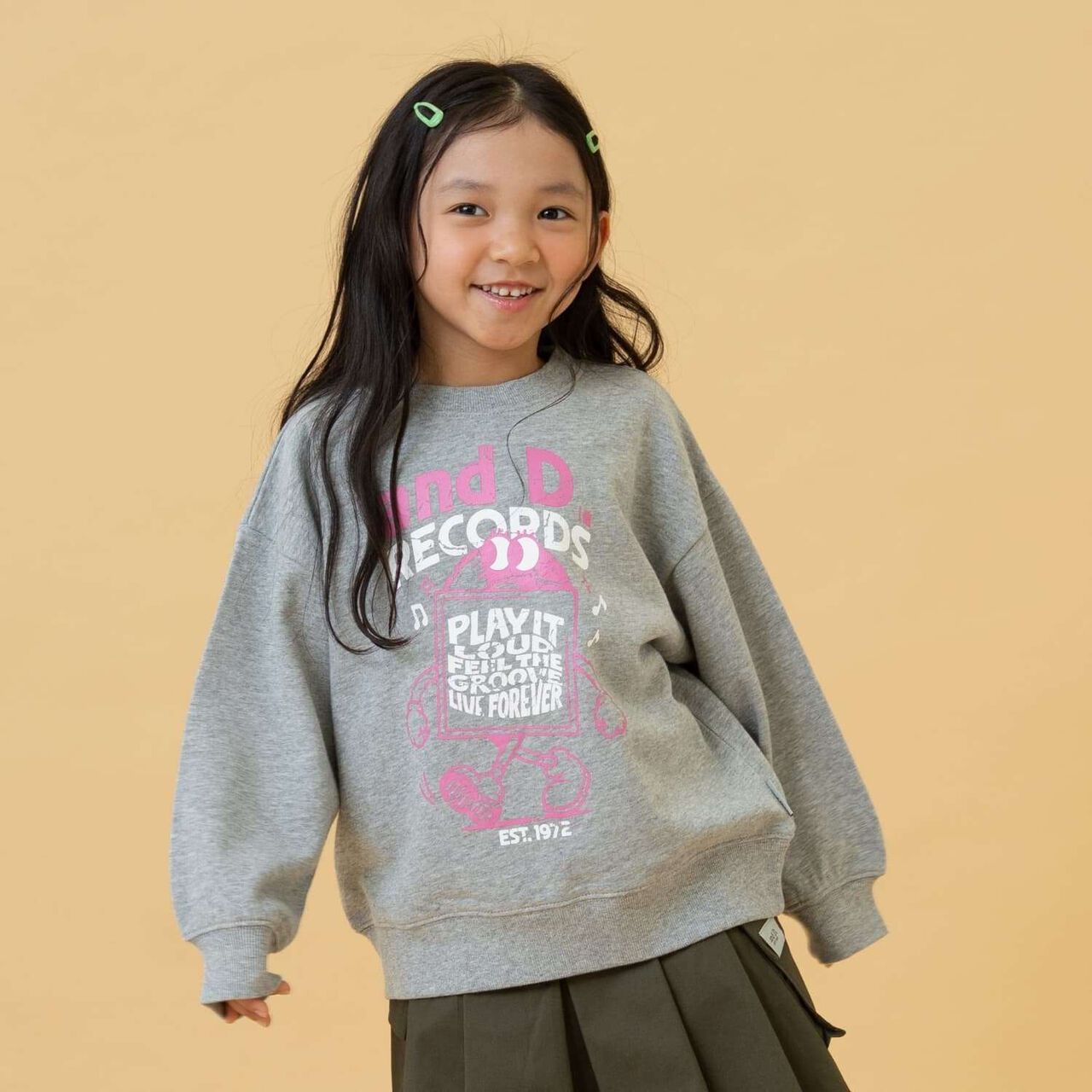 Cracked Finish Sweatshirt Pullover,Top gray, large image number 0