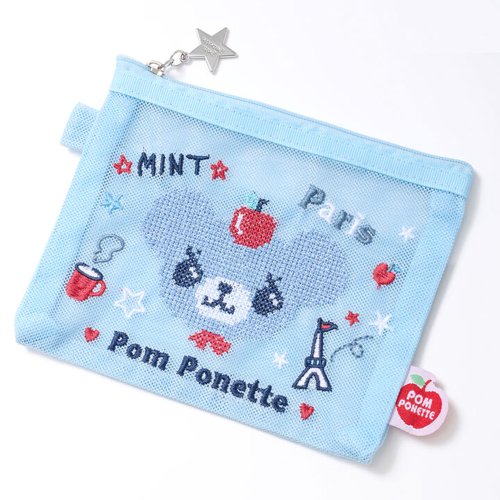 Mint-kun Embroidered Mesh Pouch,, medium