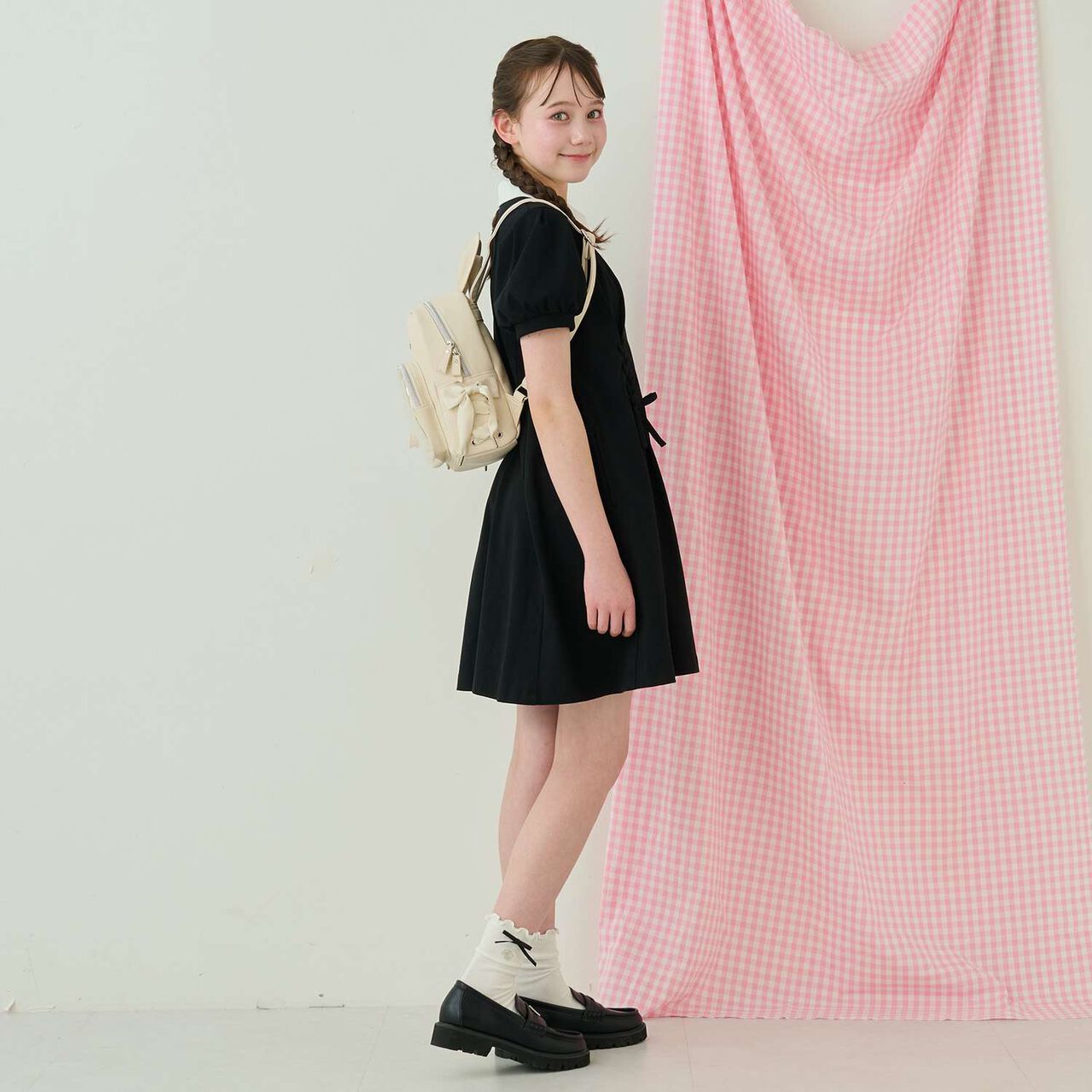 Bunny Ear Lace-up Faux Leather Backpack,Ivory, large image number 16