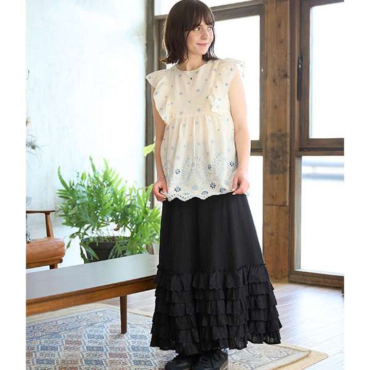 [Link] Lace Frill Skirt,Black, medium image number 0