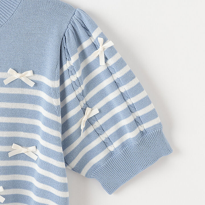 Stripe Pattern & Ribbon Knitwear,Off white, medium image number 9