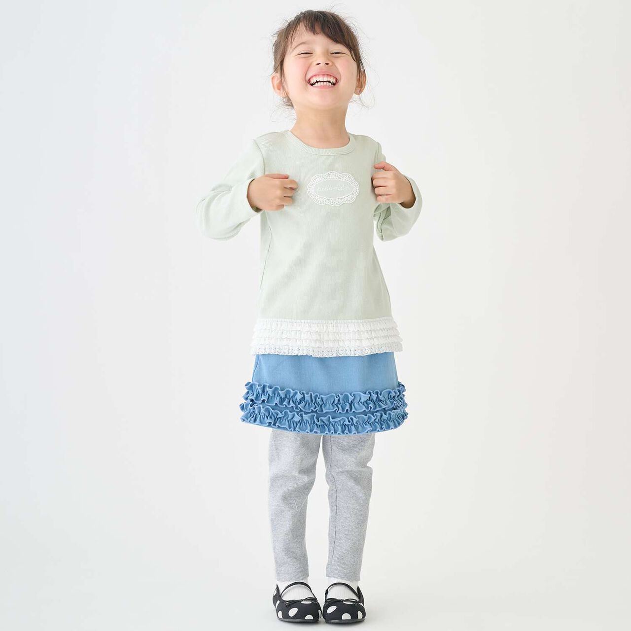 Organic Lace Frill Long-Sleeve T-Shirt,Navy, large image number 3