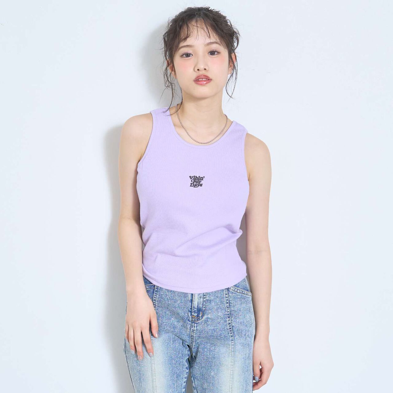 Ribbed Tank Top with Cup,Black, large image number 1