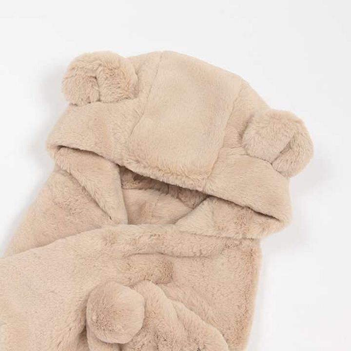 Bear Ear Hooded Scarf,Light beige, medium image number 4