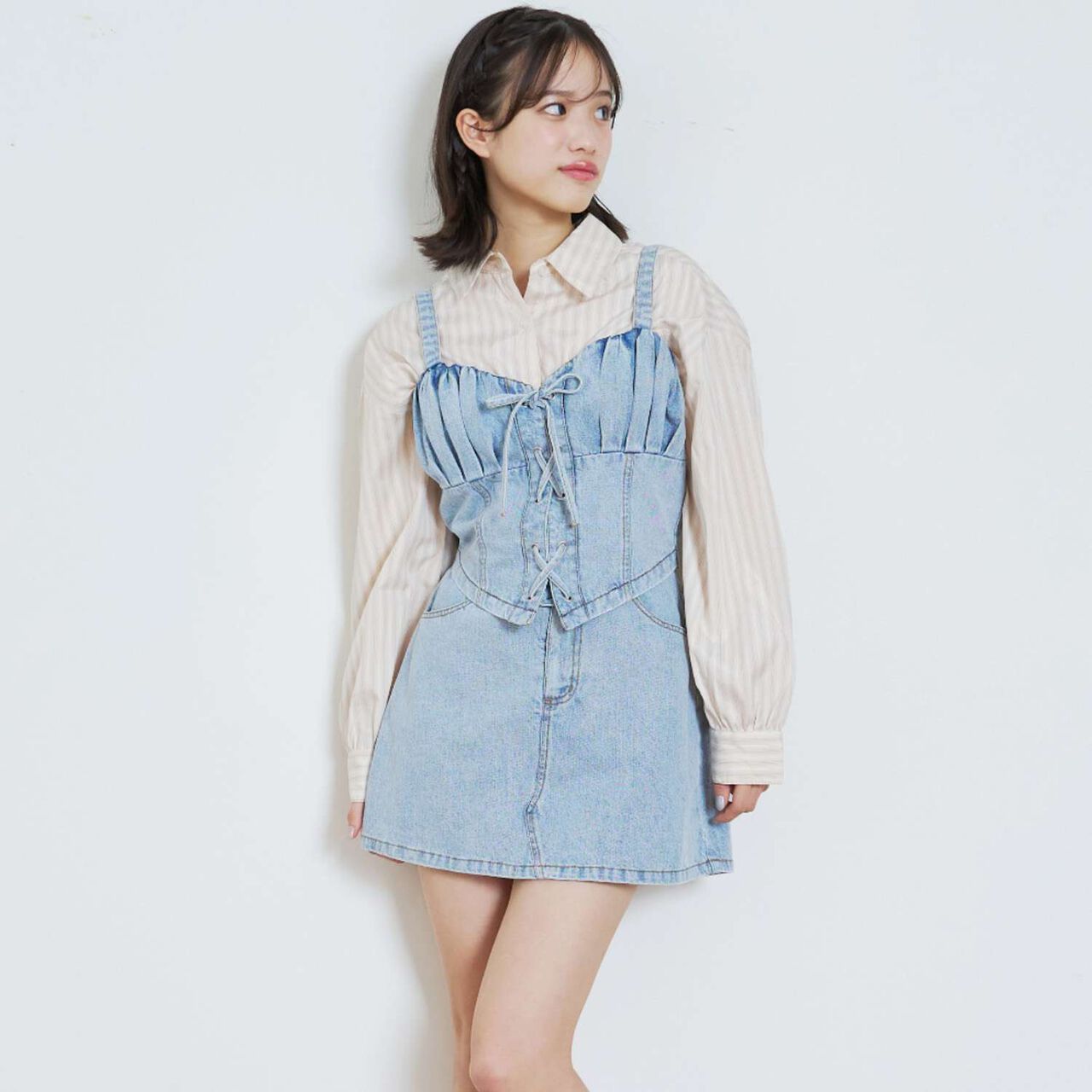 Denim Skirt Outfit Set,Blue, large image number 0