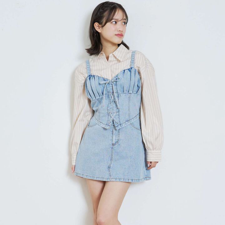 Denim Skirt Outfit Set,Blue, medium image number 0