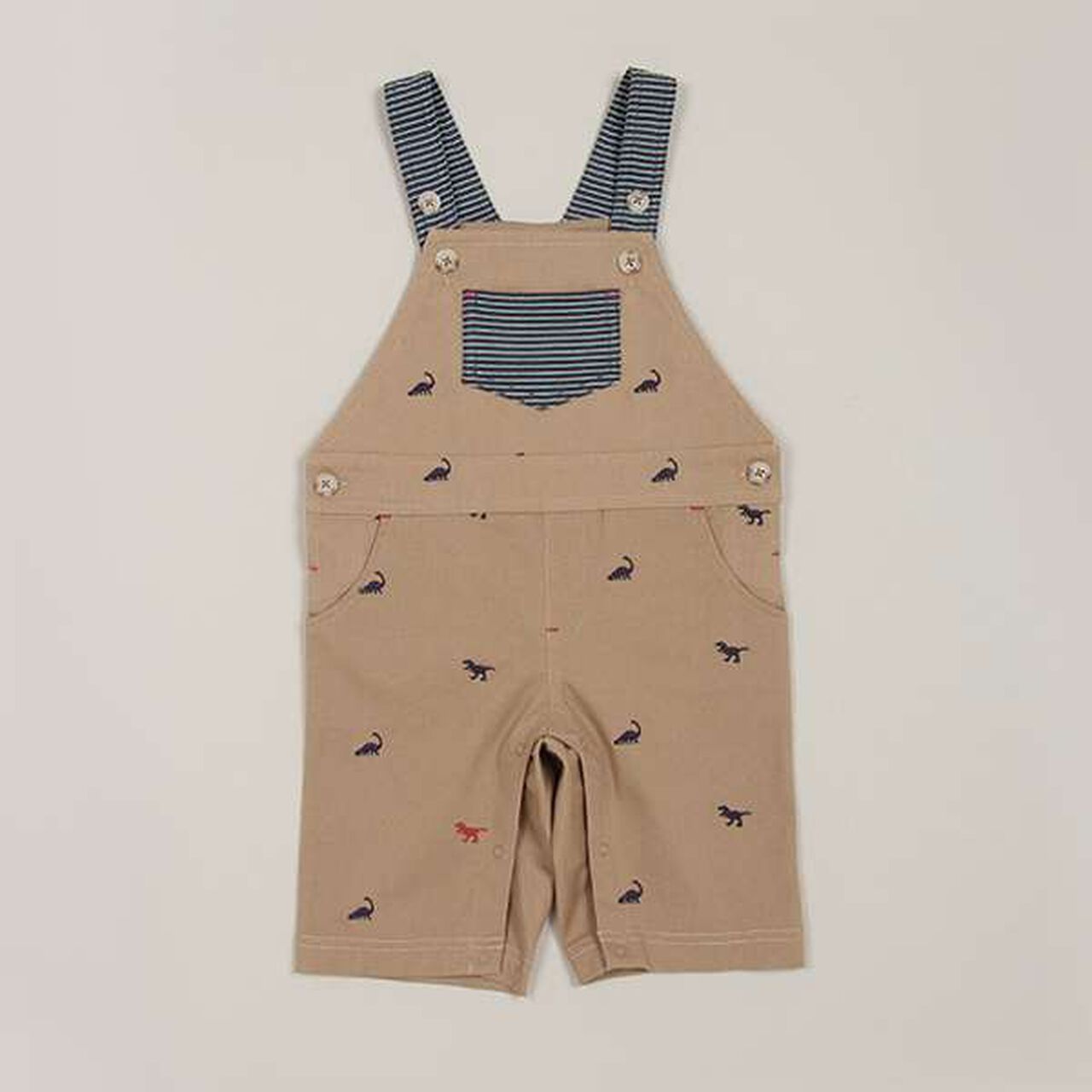 Dinosaur Embroidered Overalls,Beige, large image number 3