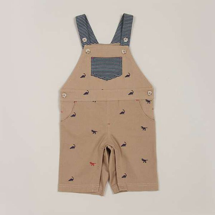 Dinosaur Embroidered Overalls,Beige, medium image number 3