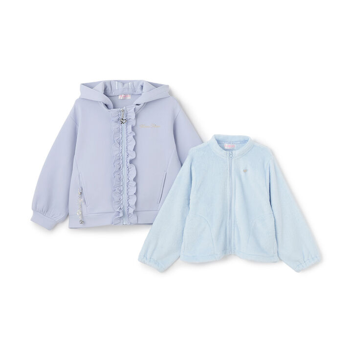Lame Double-Knit Frill 3WAY Bomber Jacket,Sax blue, medium image number 5