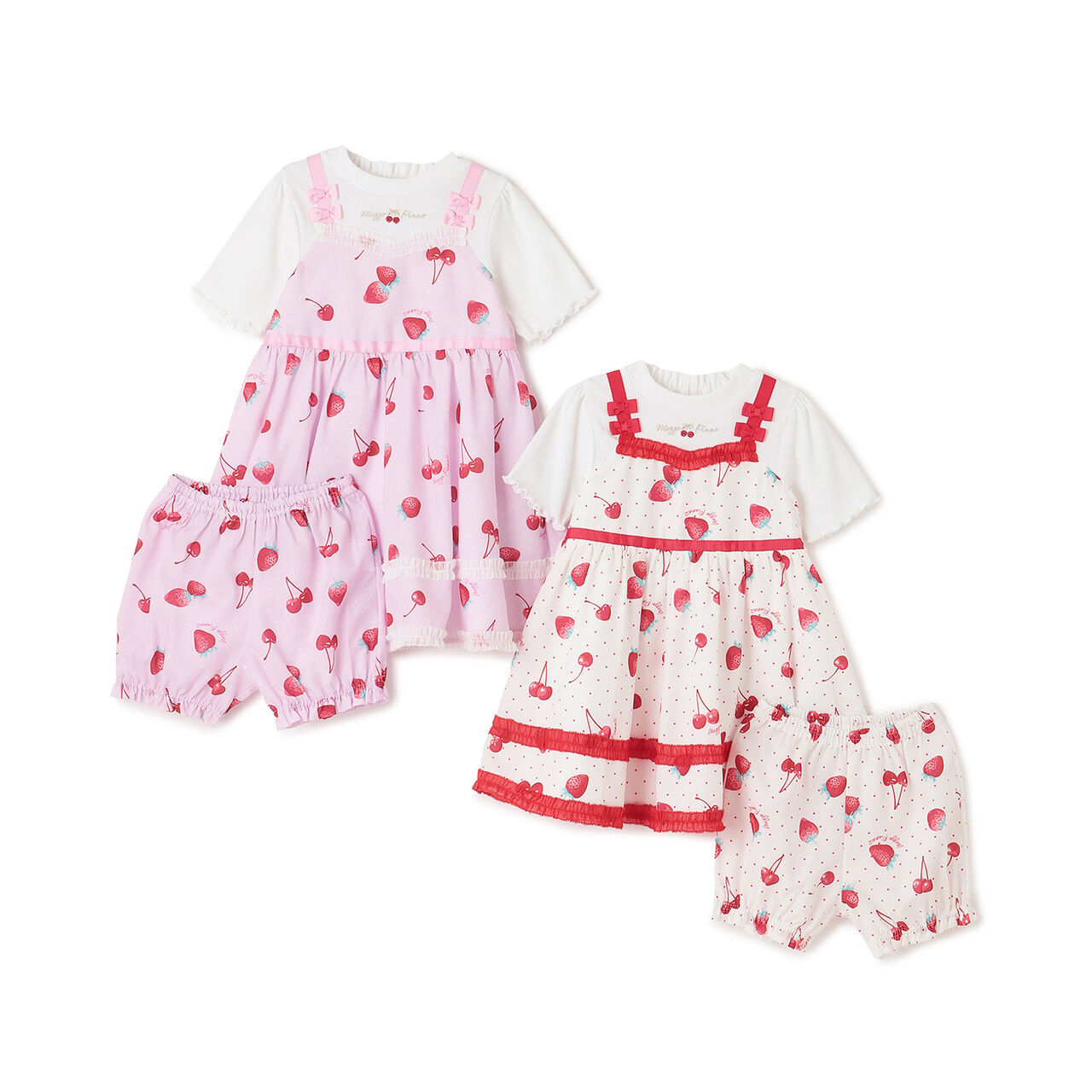 Strawberry Cherry Polka Dot Docking Dress & Bloomers Set,Off white, large image number 10