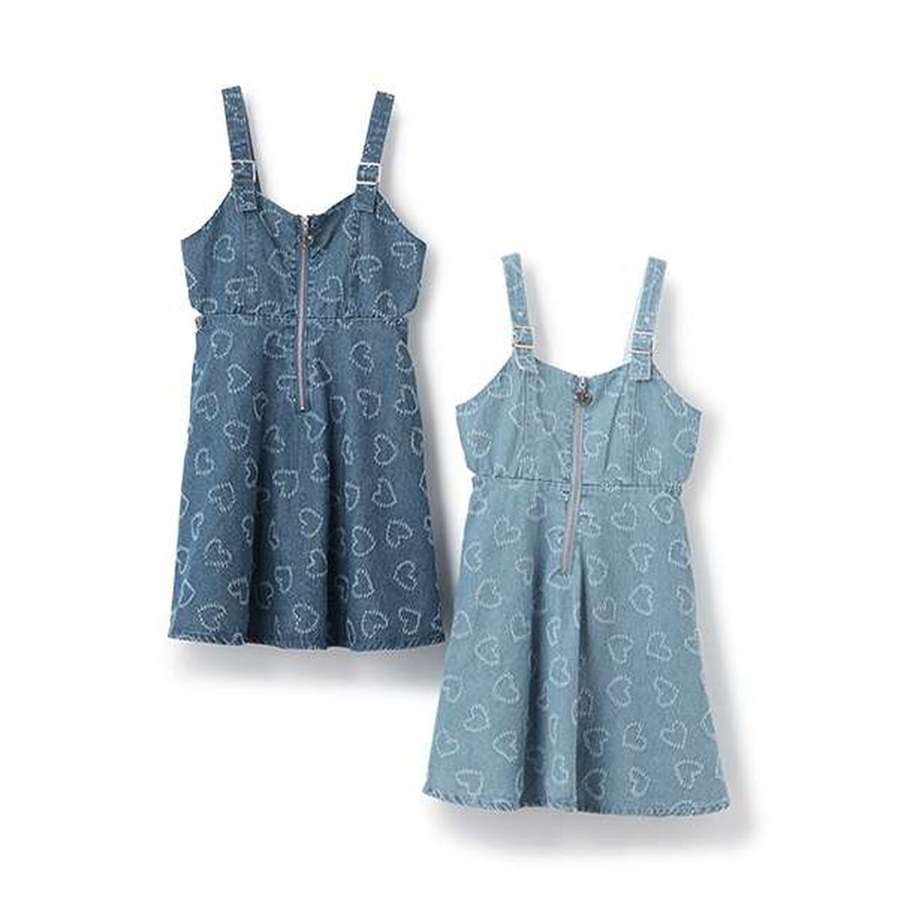 Heart Pattern Denim Jumper Skirt,Sax blue, large image number 2