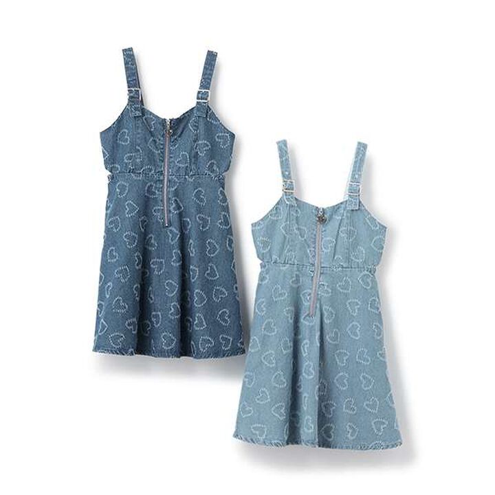 Heart Pattern Denim Jumper Skirt,Sax blue, medium image number 2