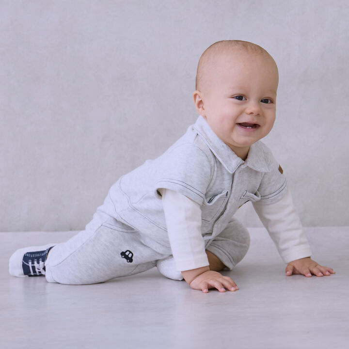 All-Over Embroidered Collared Coverall,Smoke white, medium image number 2