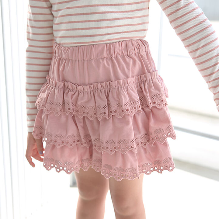Cherry Cotton Lace Tiered Skirt with Shorts,Ivory, medium image number 5