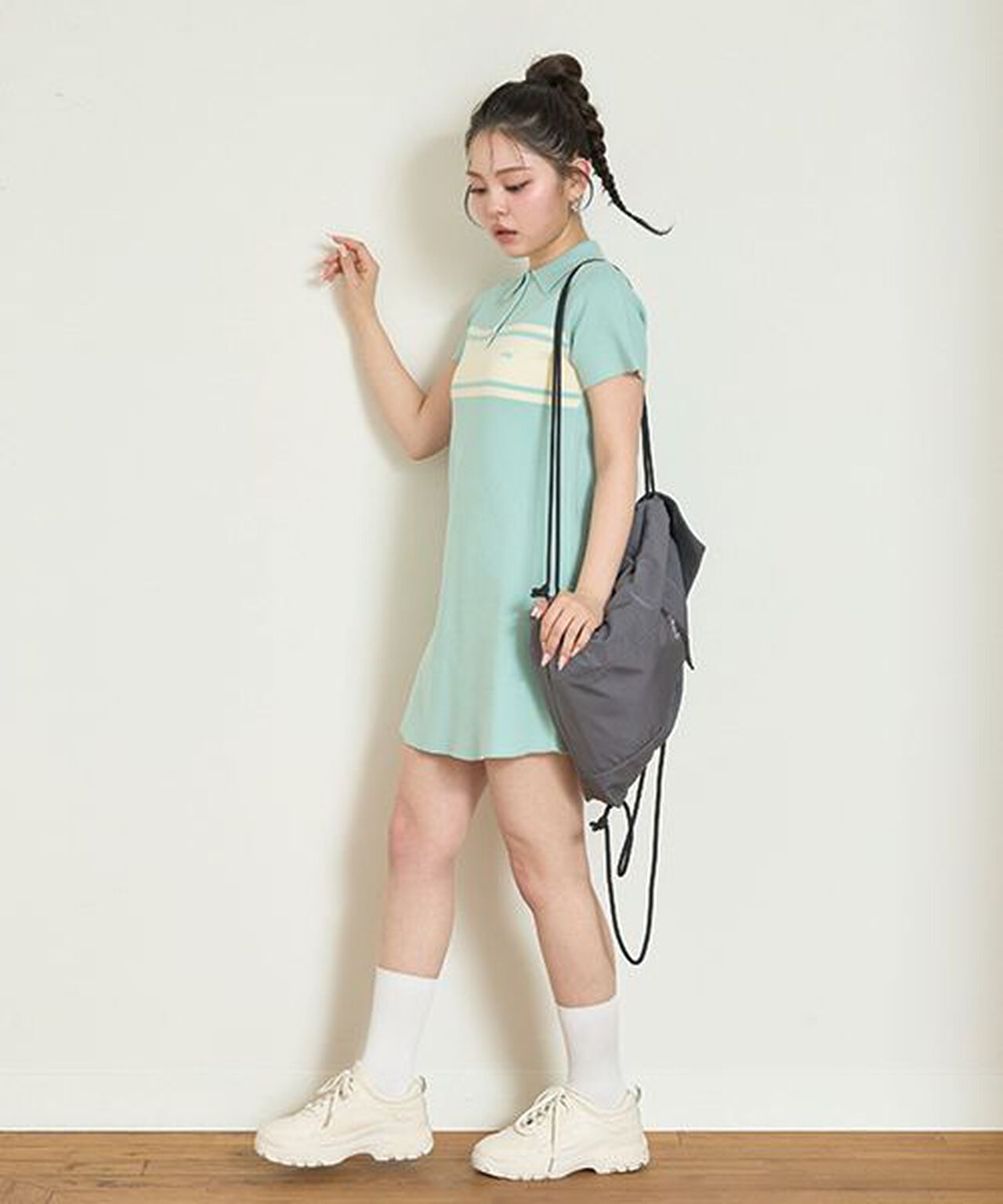 Knit Polo Dress,Navy, large image number 2