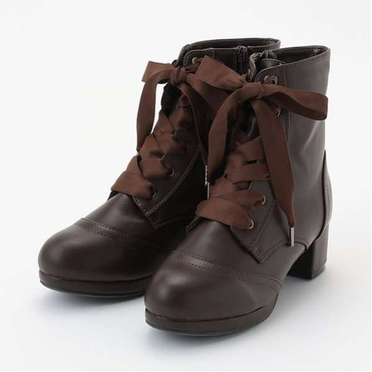 Satin Ribbon Lace-Up Short Boots,Light beige, large image number 20