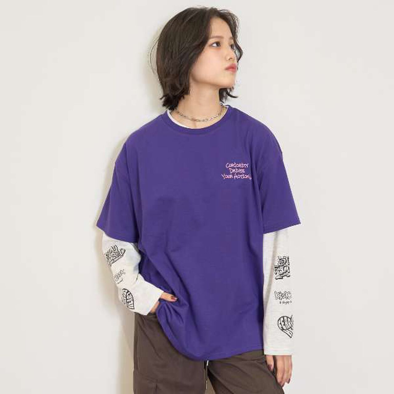 [LTXC/Quick-Dry] Loose T-Shirt Layered Set,Purple, large image number 5
