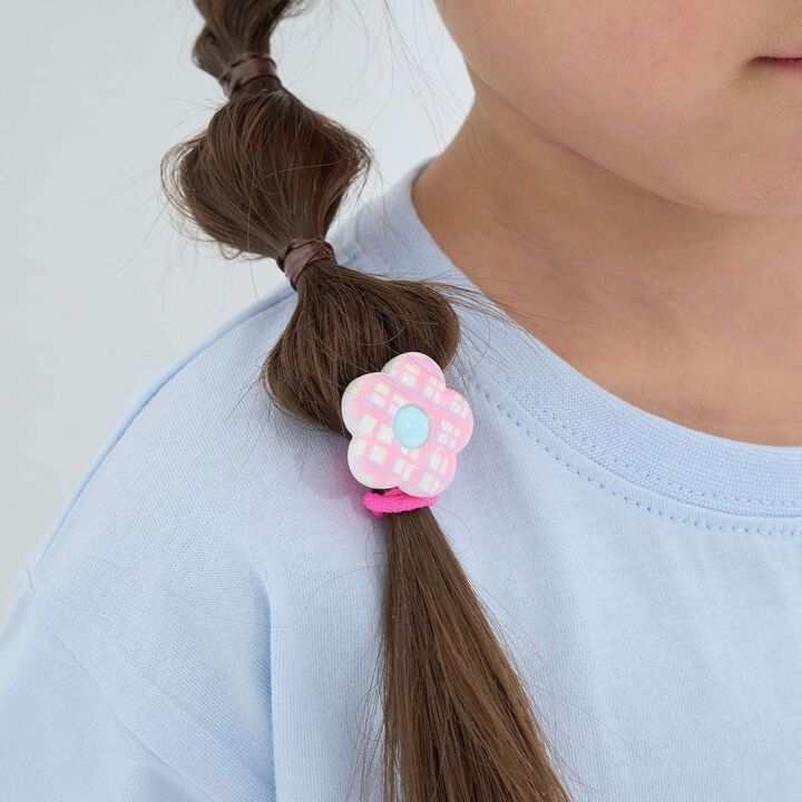 Checkered Flower Hair Ties (Set of 2),Pink, medium image number 8