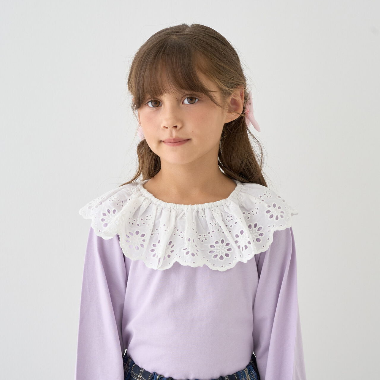 Round Cotton Lace Long-Sleeve T-Shirt,Black, large image number 5