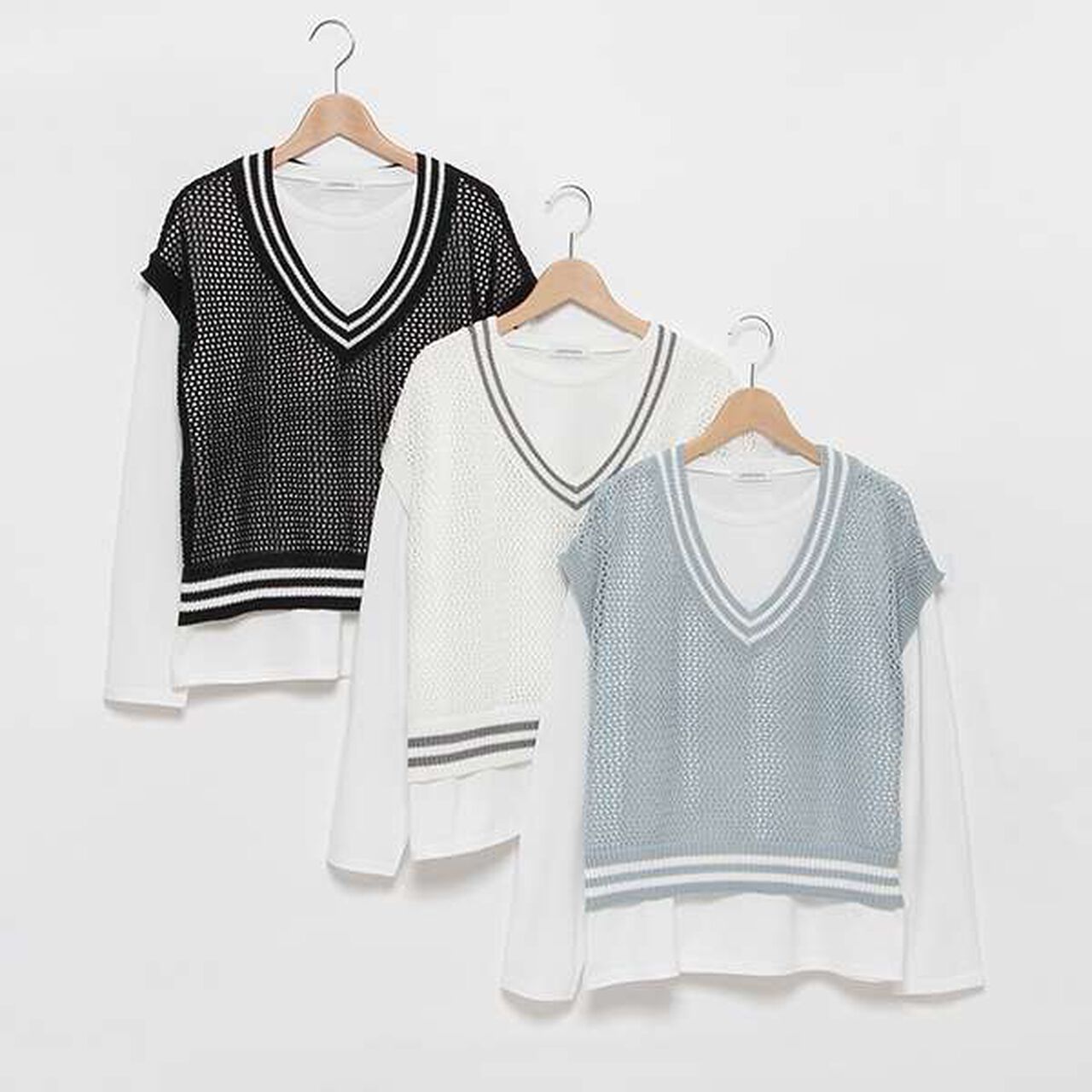 Mesh Knit Vest with Inner Lining,Black, large image number 19