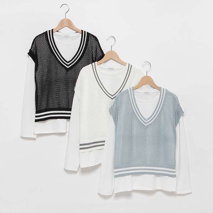 Mesh Knit Vest with Inner Lining,Black, medium image number 19