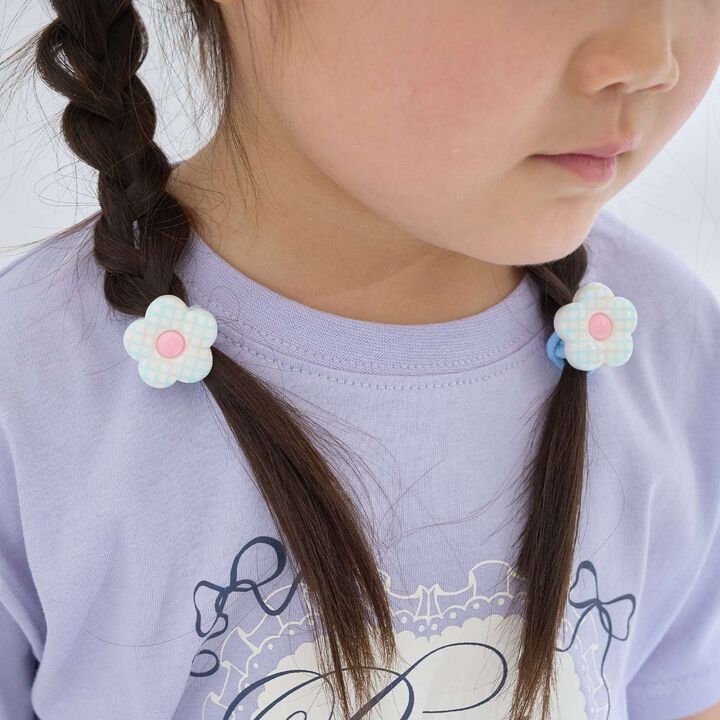 Checkered Flower Hair Ties (Set of 2),Pink, medium image number 10