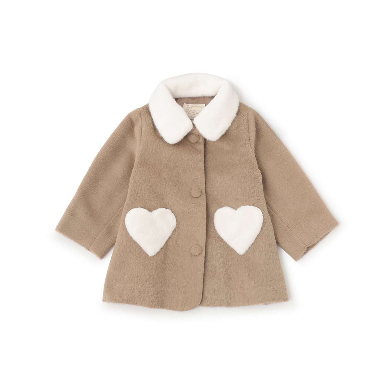 Faux Fur Collar Heart Pocket Coat,Beige, large image number 0
