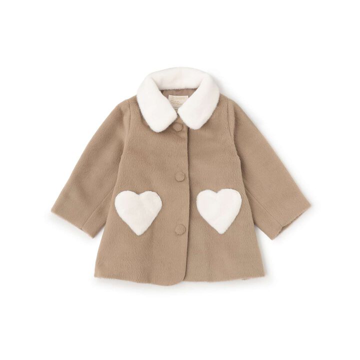 Faux Fur Collar Heart Pocket Coat,Beige, medium image number 0