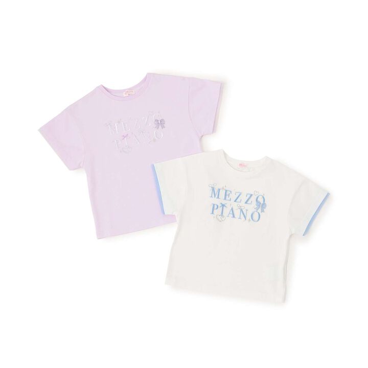 Sparkling Ribbon Logo Embroidered Short Sleeve T-Shirt,Lilac, medium image number 9