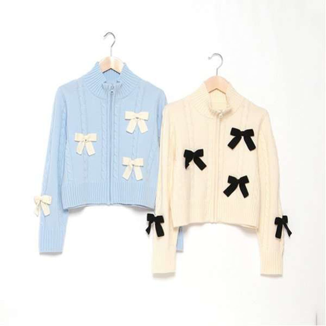 W Zip Ribbon Cardigan,Sax blue, large image number 13