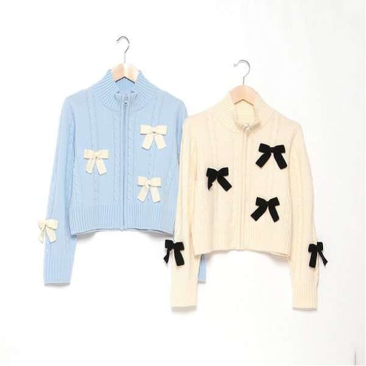 W Zip Ribbon Cardigan,Sax blue, medium image number 13