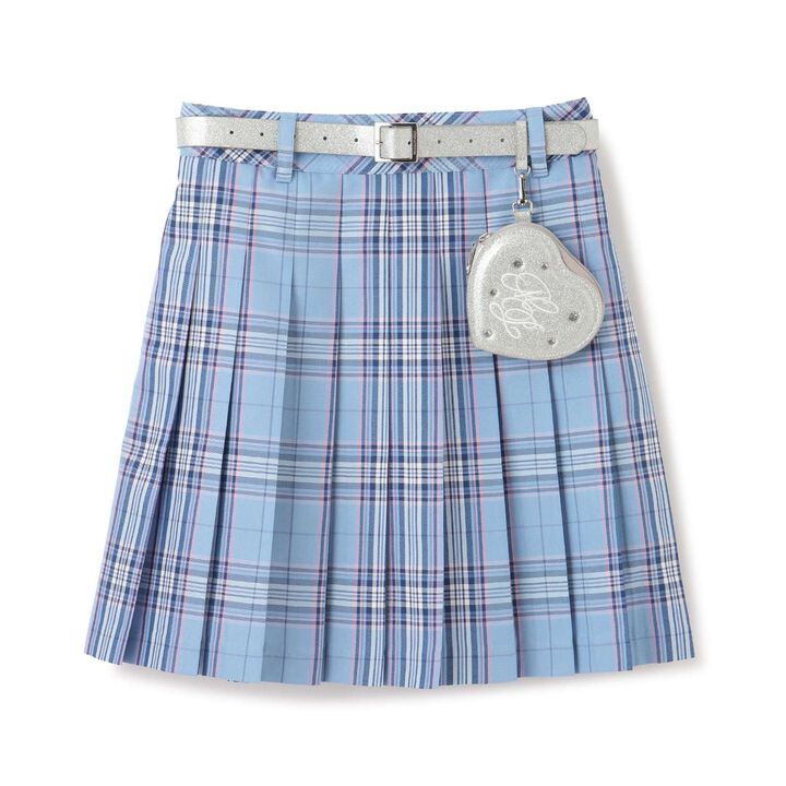 Lame Pleated Skirt with Belt,Sax blue, medium image number 17