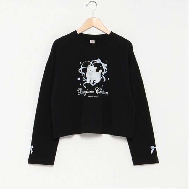 [GOOD PRICE] Bonjour Chaton Long-Sleeve T-Shirt,Black, medium image number 19