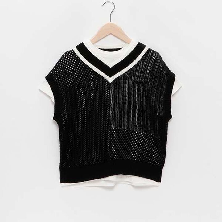 [AMI] Patchwork Knit Mesh Vest Set,Black, medium image number 5