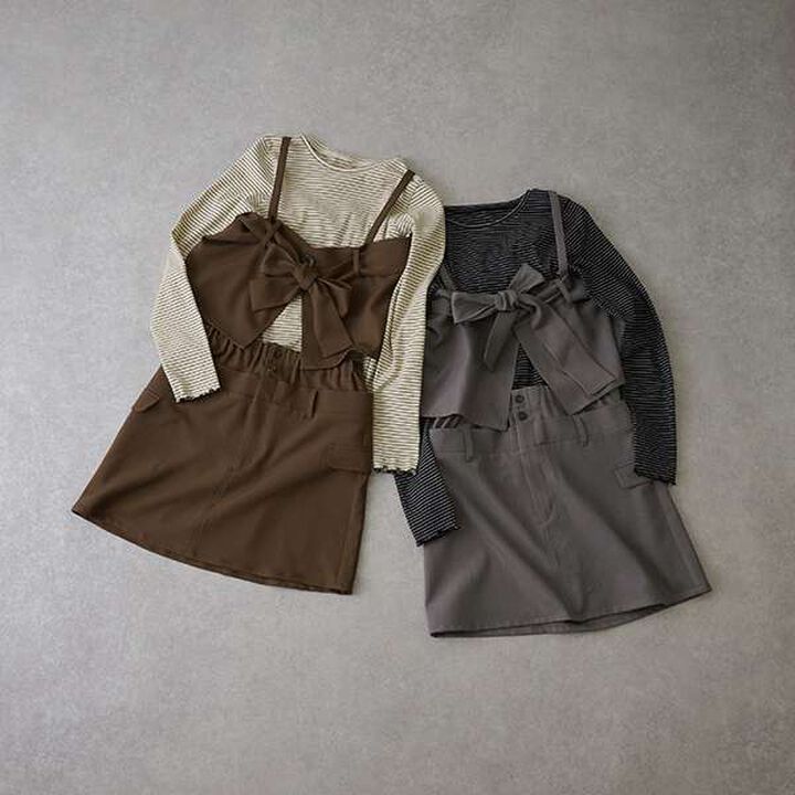 [AMI] Ribbon Bustier Long T-Shirt Set,Charcoal gray, medium image number 5