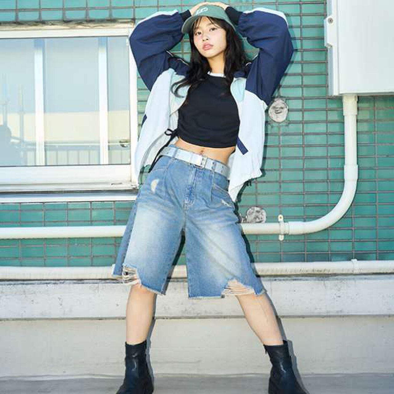 [LTXC] Tuck Half Denim Pants,Black, large image number 1