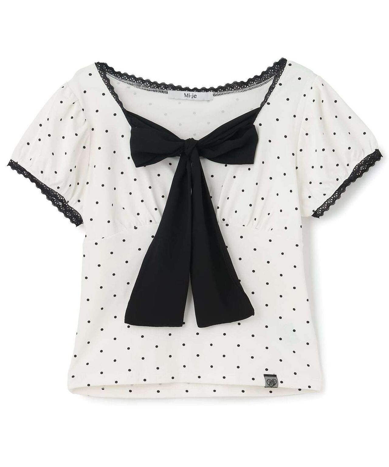 Front Ribbon Polka Dot Short Sleeve T-Shirt,Pink, large image number 5