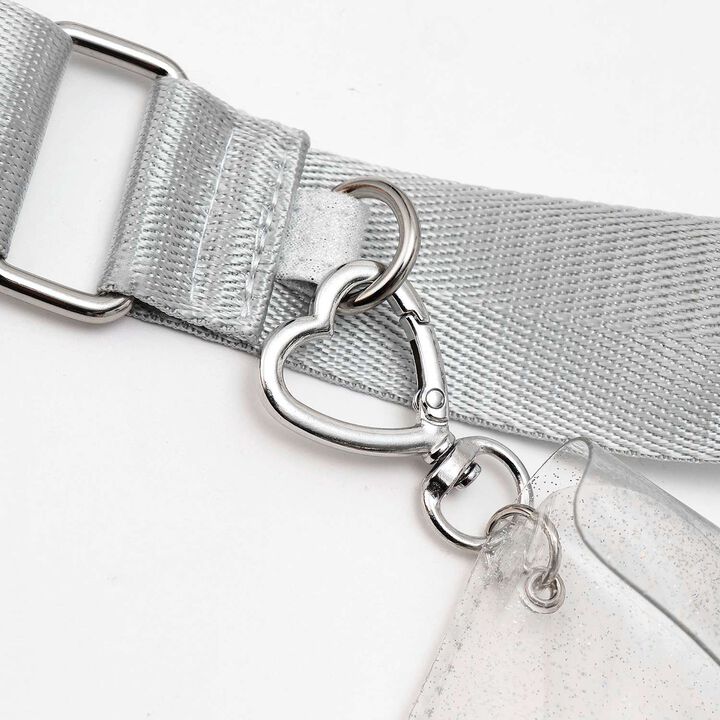 Sparkling Ribbon Flap Shoulder Bag with Pouch,Silver, medium image number 4