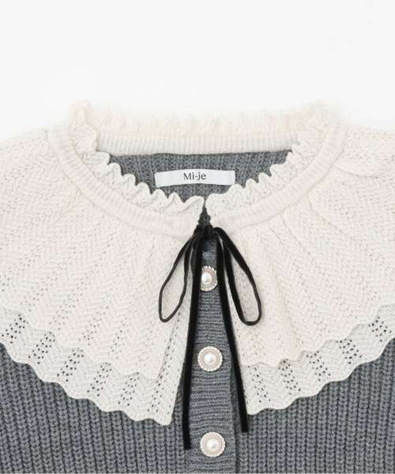 Frill Collar Pearl Button Cardigan [Korean Fashion],Navy, large image number 7