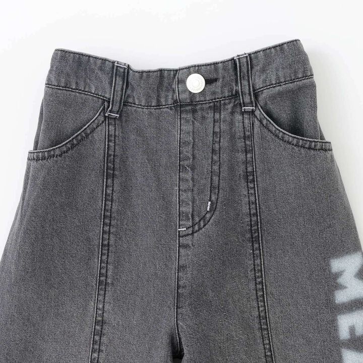 Wide Denim Pants with Logo Print,Gray, medium image number 2