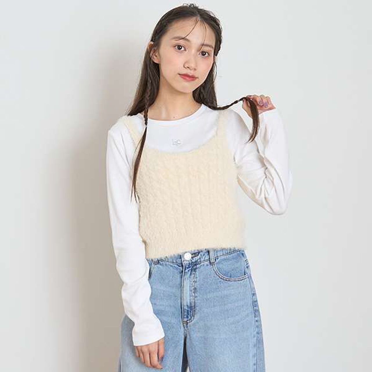 Washable Shaggy Vest Inner Set,Light gray, large image number 20