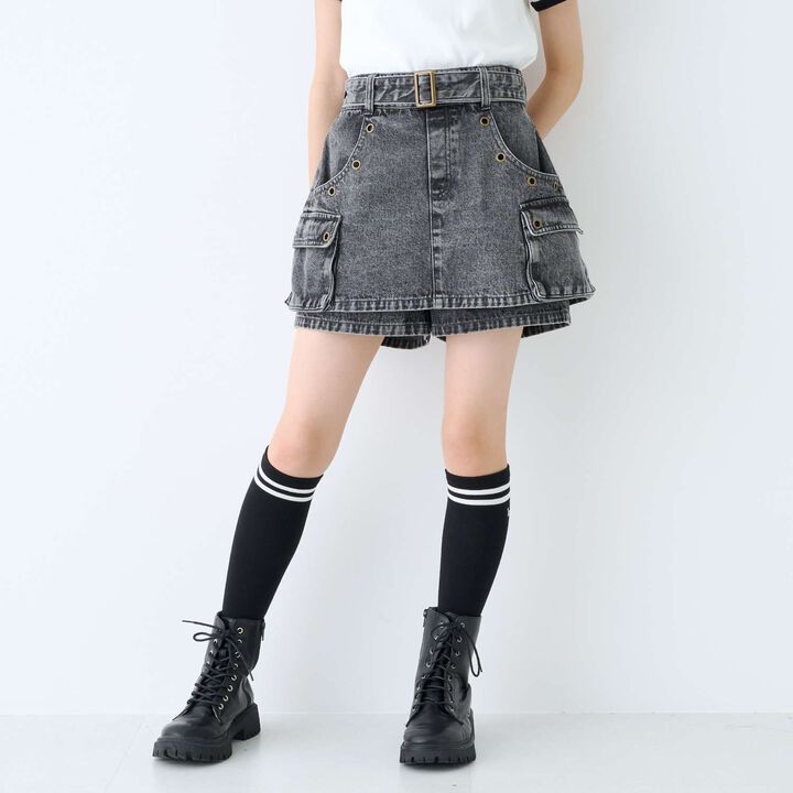 [LTXC] Eyelet A-Line Cargo Skirt,Gray, medium image number 8