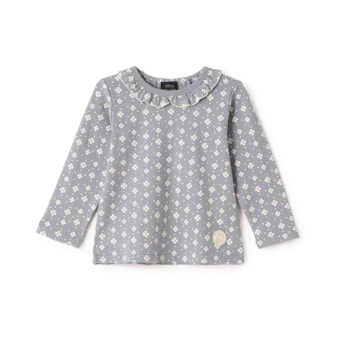 Organic Frilled Collar Long-Sleeve T-Shirt,Blue green, large image number 0